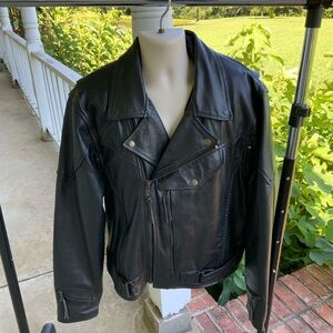 Barneys Leather Daytona Beach FL Black Leather Mens Motorcycle Jacket Sz 48